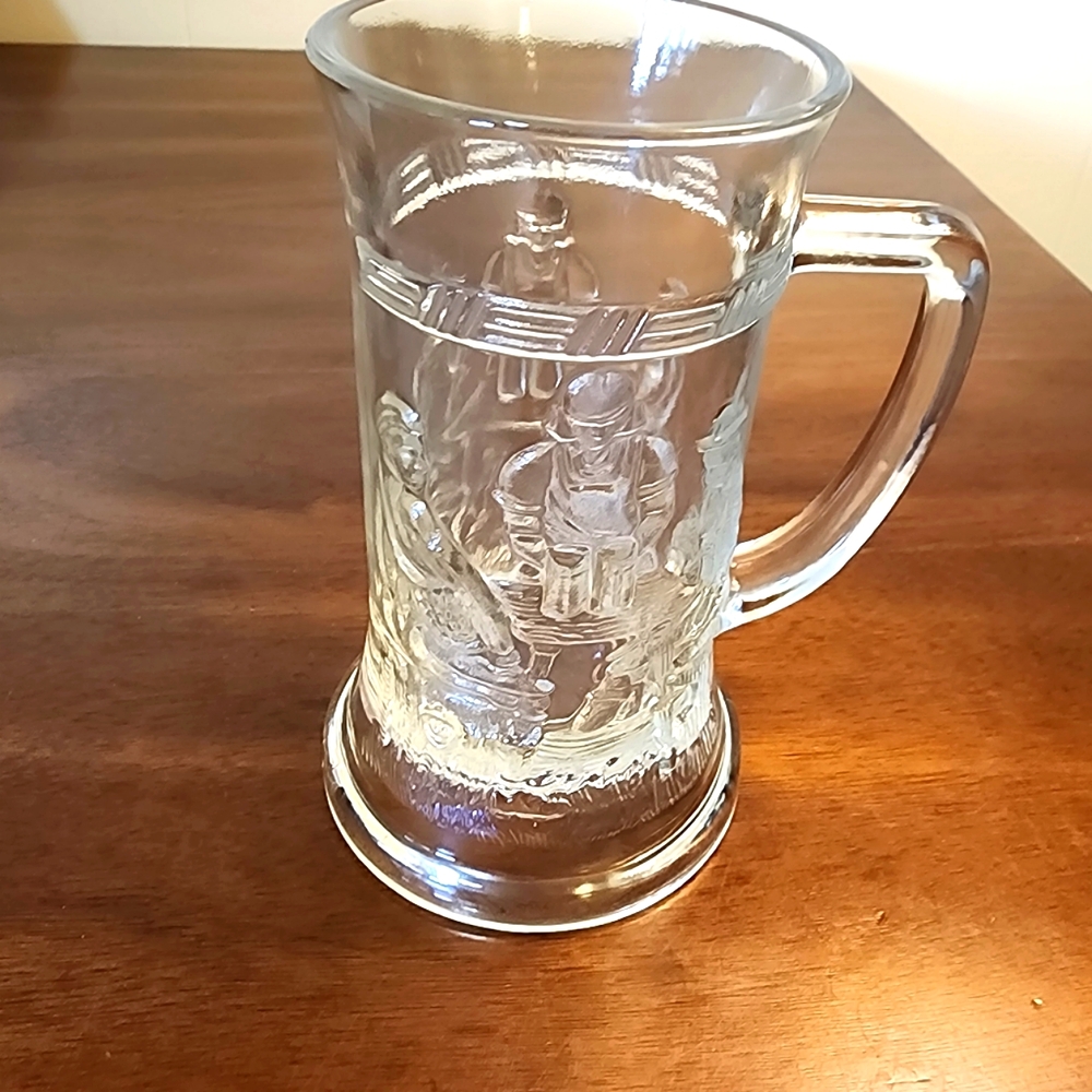 Vintage Federal Glass Mug/Beer Stein with Tavern Scene